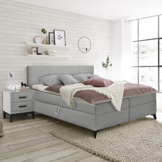 Lit boxspring 180x200 cm tissu gris + matelas et surmatelas - AISHA