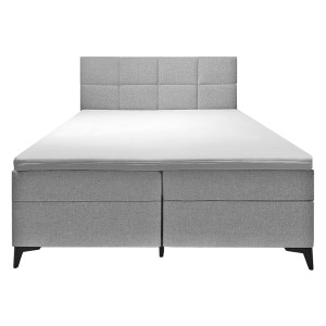 Lit boxspring 180x200 cm tissu gris + matelas et surmatelas - AISHA