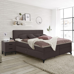 Lit boxspring 180x200 cm tissu marron + matelas et surmatelas - AISHA