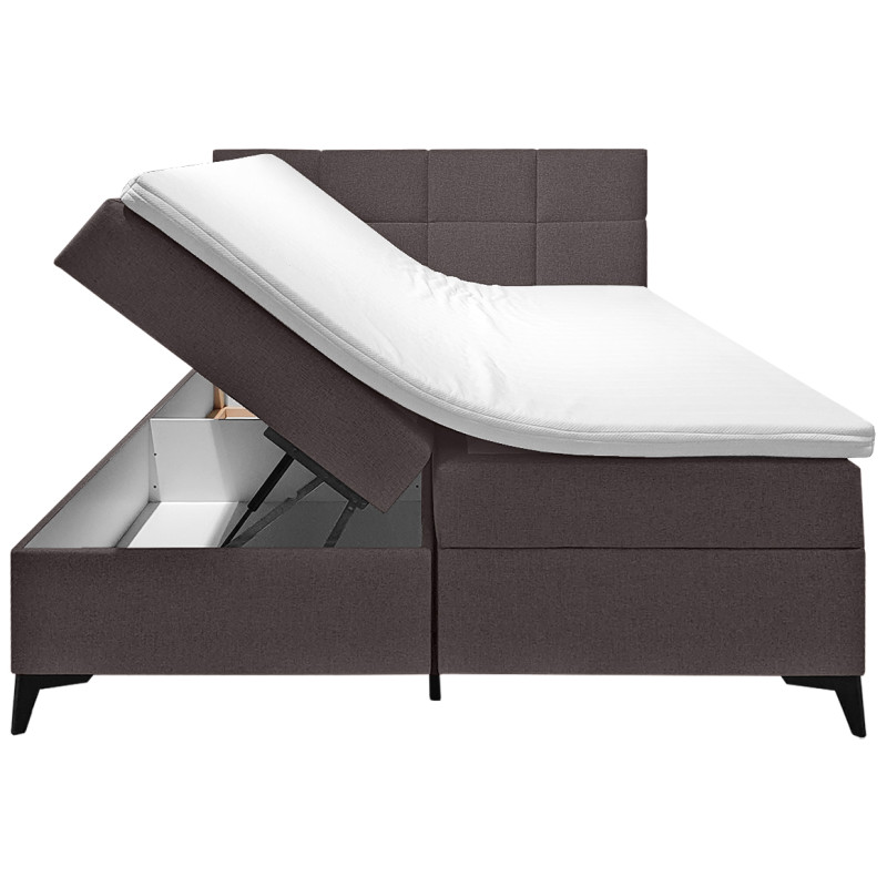 Lit boxspring 180x200 cm tissu marron + matelas et surmatelas - AISHA