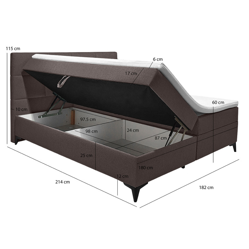 Lit boxspring 180x200 cm tissu marron + matelas et surmatelas - AISHA