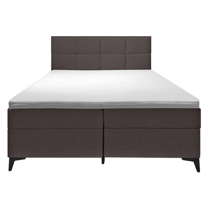 Lit boxspring 180x200 cm tissu marron + matelas et surmatelas - AISHA