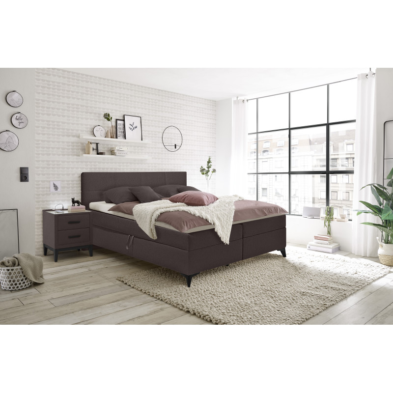 Lit boxspring 180x200 cm tissu marron + matelas et surmatelas - AISHA