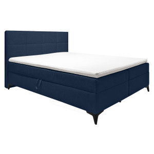 Lit boxspring 180x200 cm velours bleu + matelas et surmatelas - AISHA