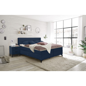 Lit boxspring 180x200 cm velours bleu + matelas et surmatelas - AISHA