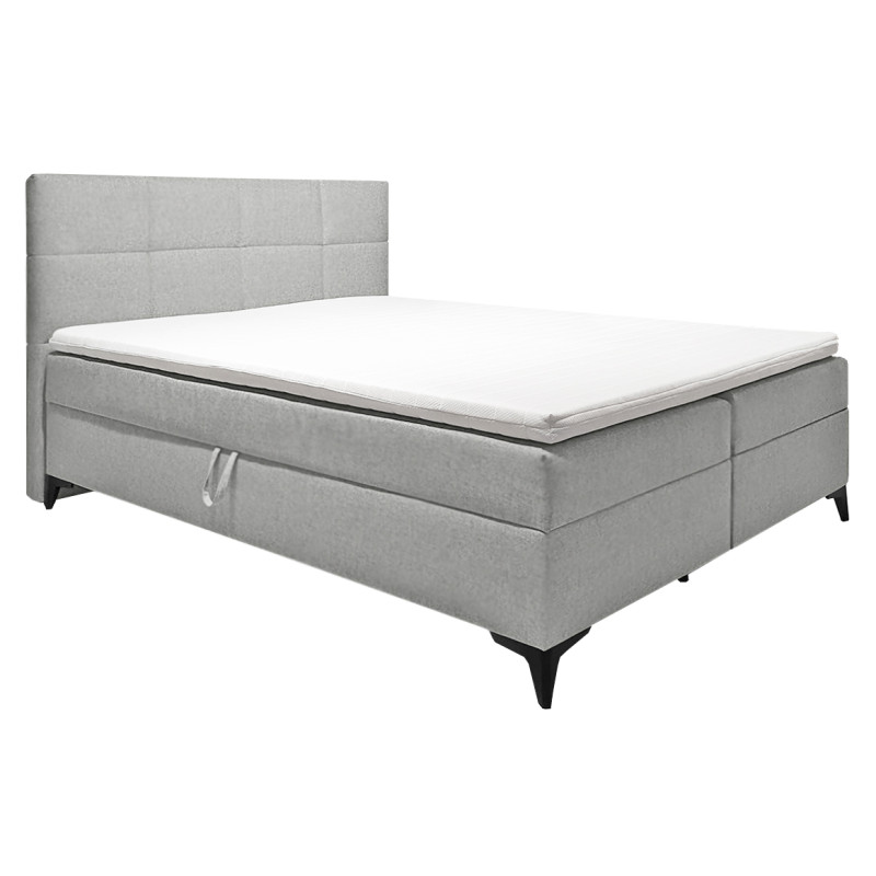 Lit boxspring 160x200 cm velours gris + matelas et surmatelas - AISHA