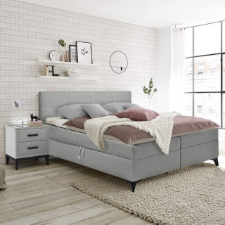 Lit boxspring 160x200 cm velours gris + matelas et surmatelas - AISHA
