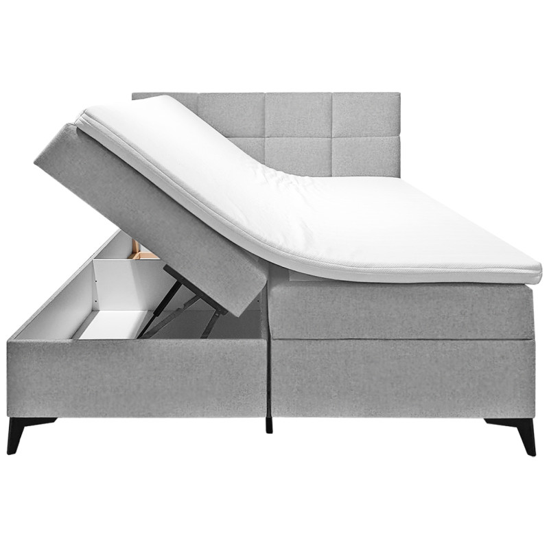 Lit boxspring 160x200 cm velours gris + matelas et surmatelas - AISHA