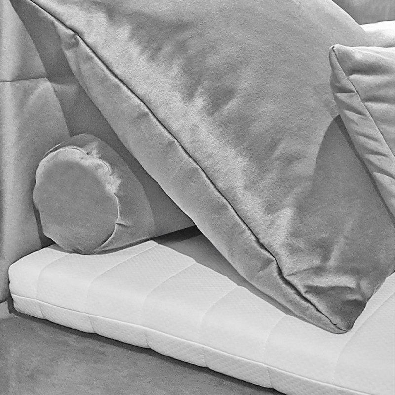 Lit boxspring 160x200 cm velours gris + matelas et surmatelas - AISHA