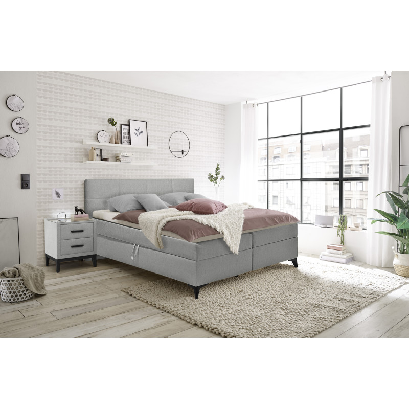 Lit boxspring 160x200 cm velours gris + matelas et surmatelas - AISHA
