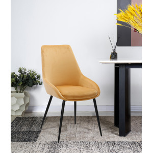 Lot de 2 chaises confortables en tissu velours doux jaune avec piétement fin en métal noir - JAZZY