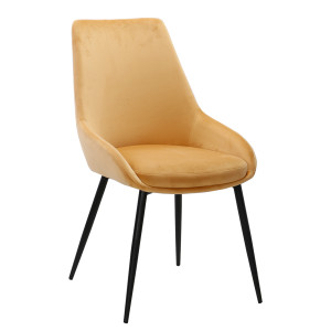 Lot de 2 chaises confortables en tissu velours doux jaune avec piétement fin en métal noir - JAZZY