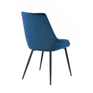 Lot de 2 chaises confortables en tissu velours doux bleu marine avec piétement fin en métal noir - JAZZY