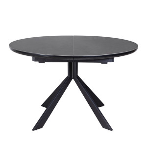 Table de repas ronde 120 cm extensible 160 cm plateau en céramique gris anthracite et pied central métal noir - HARDY