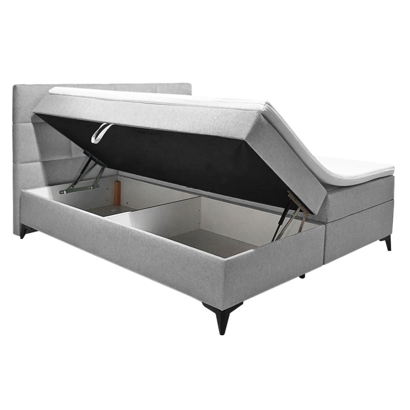 Lit boxspring 160x200 cm velours gris + matelas et surmatelas - AISHA