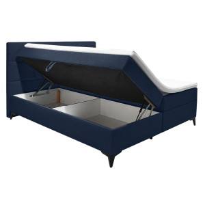 Lit boxspring 180x200 cm velours bleu + matelas et surmatelas - AISHA