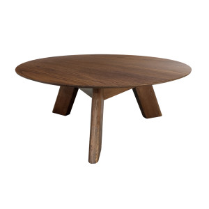 Table basse ronde en bois  brun foncé diamètre 90 cm avec 3 pieds épais incliné design moderne - ZARA