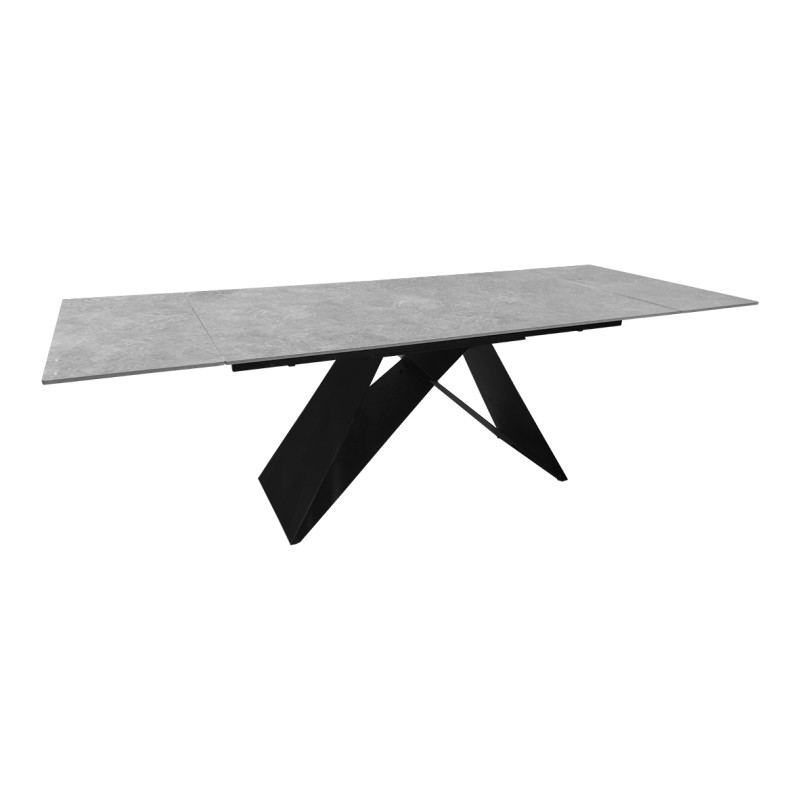 Table Extensible 160/240 cm céramique pleine masse gris clair effet béton et pied géométrique métal - LIMA