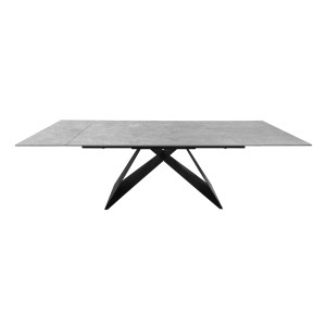 Table Extensible 160/240 cm céramique pleine masse gris clair effet béton et pied géométrique métal - LIMA