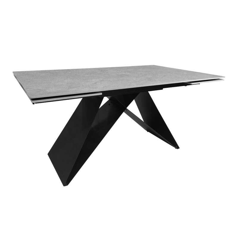 Table Extensible 160/240 cm céramique pleine masse gris clair effet béton et pied géométrique métal - LIMA