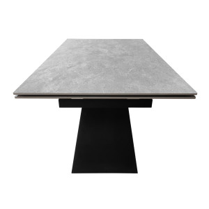 Table Extensible 160/240 cm céramique pleine masse gris clair effet béton et pied géométrique métal - LIMA