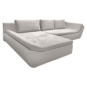 Canapé convertible angle gauche en tissu côtelé gris clair - WINNIE