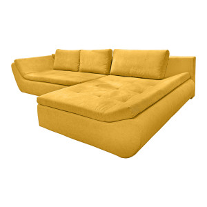 Canapé convertible angle droit en tissu côtelé jaune - WINNIE