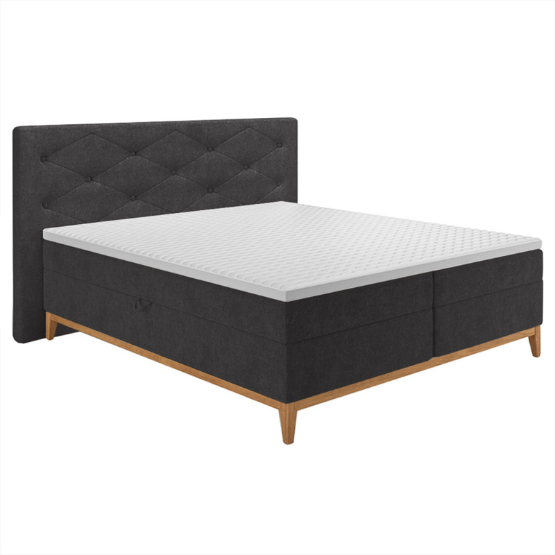 Lit Boxspring 160x200 cm Tissu Anthracite + Matelas et Surmatelas- SKY