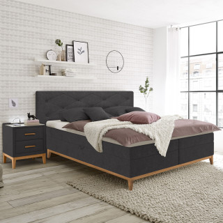 Lit boxspring 160x200 cm tissu anthracite + matelas et surmatelas- SKY