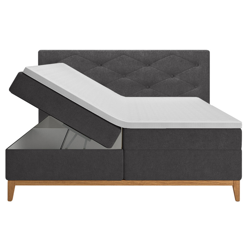 Lit boxspring 160x200 cm tissu anthracite + matelas et surmatelas- SKY