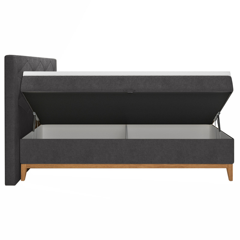 Lit boxspring 160x200 cm tissu anthracite + matelas et surmatelas- SKY