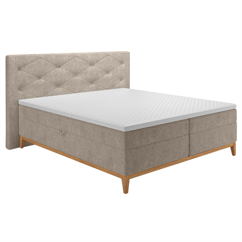 Lit boxspring 160x200 cm tissu beige avec matelas et surmatelas - SKY