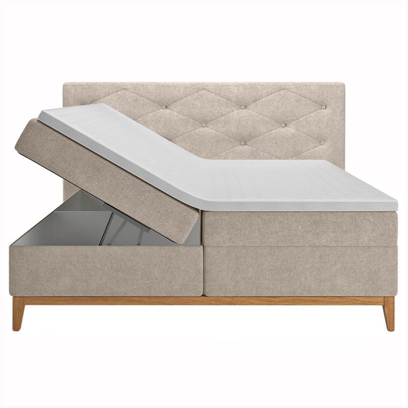 Lit boxspring 160x200 cm tissu beige avec matelas et surmatelas - SKY