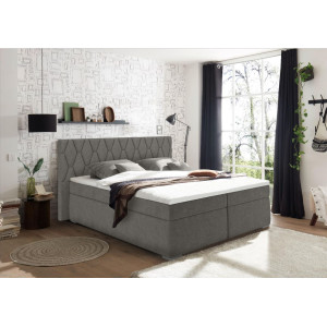 Lit boxspring 180x200 cm tissu gris avec matelas et surmatelas - LAYLA