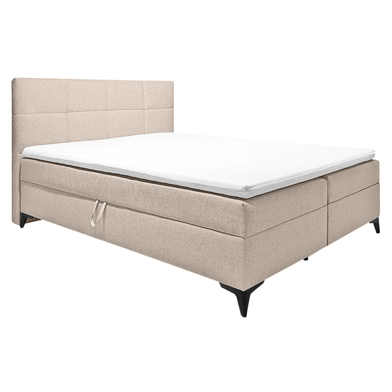 Lit boxspring 160x200 cm tissu beige + matelas et surmatelas - AISHA