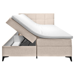 Lit boxspring 160x200 cm tissu beige + matelas et surmatelas - AISHA