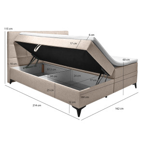 Lit boxspring 160x200 cm tissu beige + matelas et surmatelas - AISHA