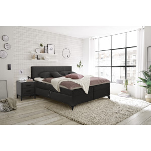 Lit boxspring 160x200 cm anthracite + matelas et surmatelas - AISHA