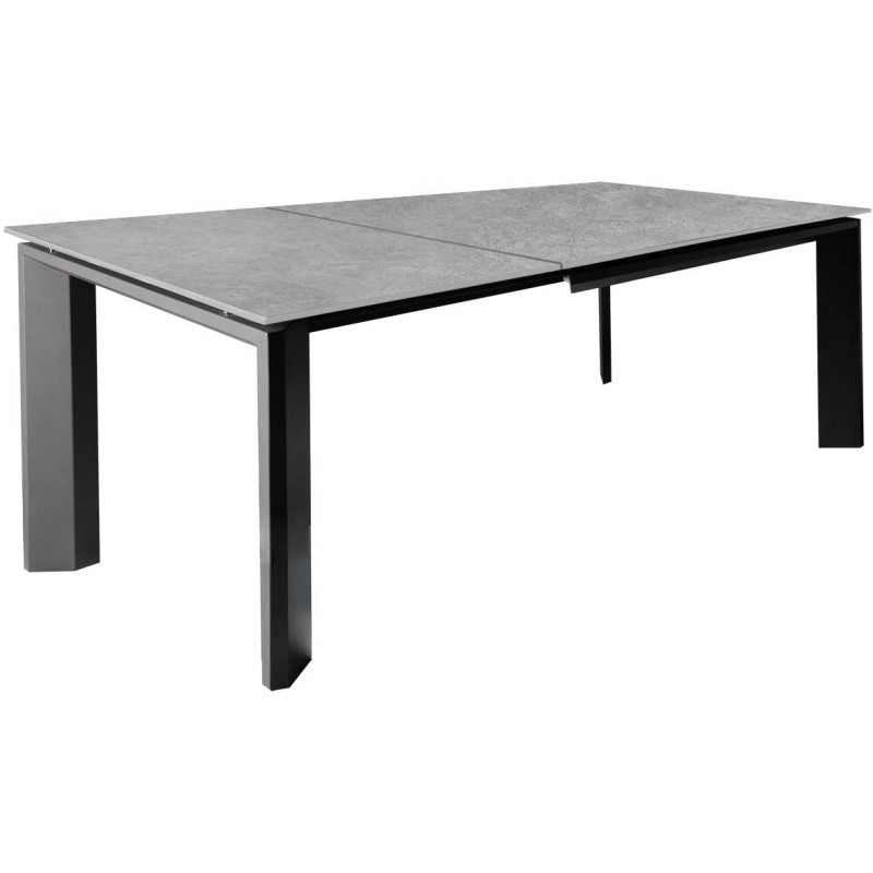 Table Extensible 140/200 cm Plateau céramique pleine masse gris clair effet béton et pied Acier - MATRIX