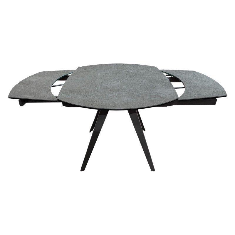 Table Extensible ovale 120/180 cm Plateau céramique gris anthracite et pied métal inclinés - ADELPHIA