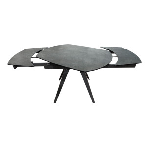 Table Extensible ovale 120/180 cm Plateau céramique gris anthracite et pied métal inclinés - ADELPHIA