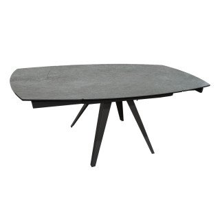 Table Extensible ovale 120/180 cm Plateau céramique gris anthracite et pied métal inclinés - ADELPHIA