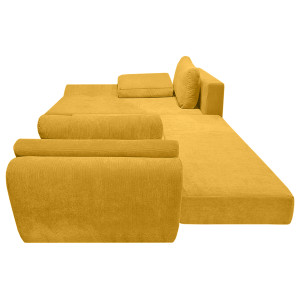 Canapé convertible angle gauche en tissu côtelé jaune - WINNIE