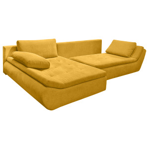 Canapé convertible angle gauche en tissu côtelé jaune - WINNIE