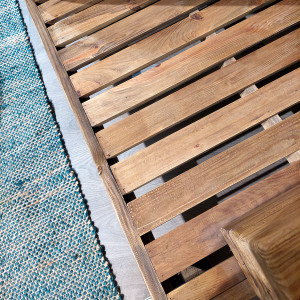 Canapé 3 places 224 cm en bois recyclé et tissu gris style rustique et montagnard  - CHALET