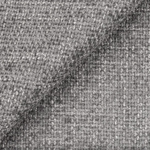 Fauteuil bas rond H. 40 cm en tissu épais gris chiné avec dossier arrondi et enveloppant - MALLOW