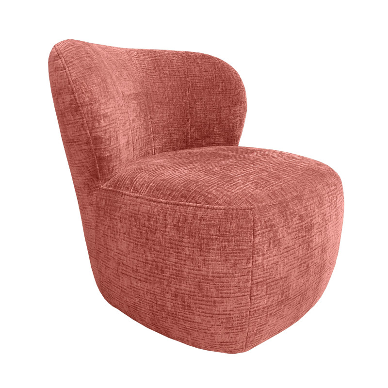 Fauteuil bas rond H. 40 cm en velours rose foncé avec dossier arrondi et enveloppant - MALLOW