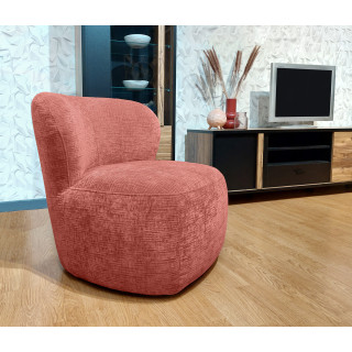 Fauteuil bas rond H. 40 cm en velours rose foncé avec dossier arrondi et enveloppant - MALLOW