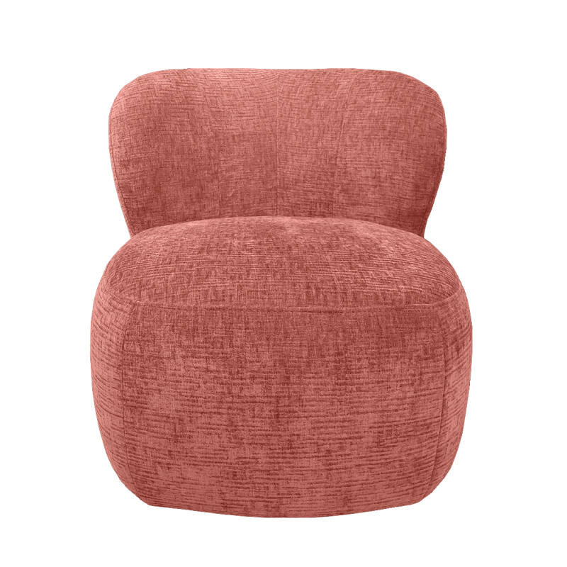 Fauteuil bas rond H. 40 cm en velours rose foncé avec dossier arrondi et enveloppant - MALLOW