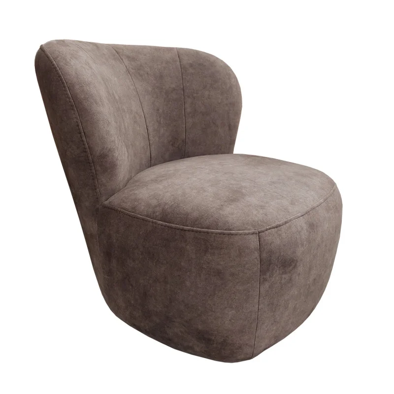 Fauteuil bas rond H. 40 cm en velours marron avec dossier arrondi et enveloppant - MALLOW